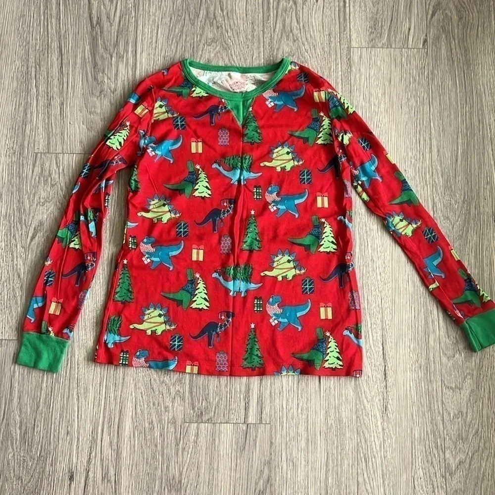 Christmas PJs Long Sleeve Pants Set Red Green Dinosaurs Size M